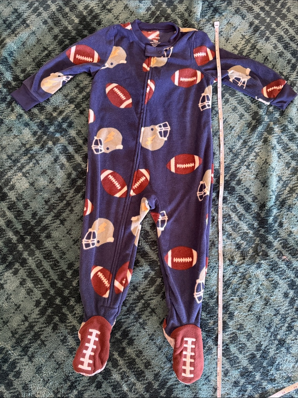 Carter's Navy Fleece Football Print Footed One-Piece